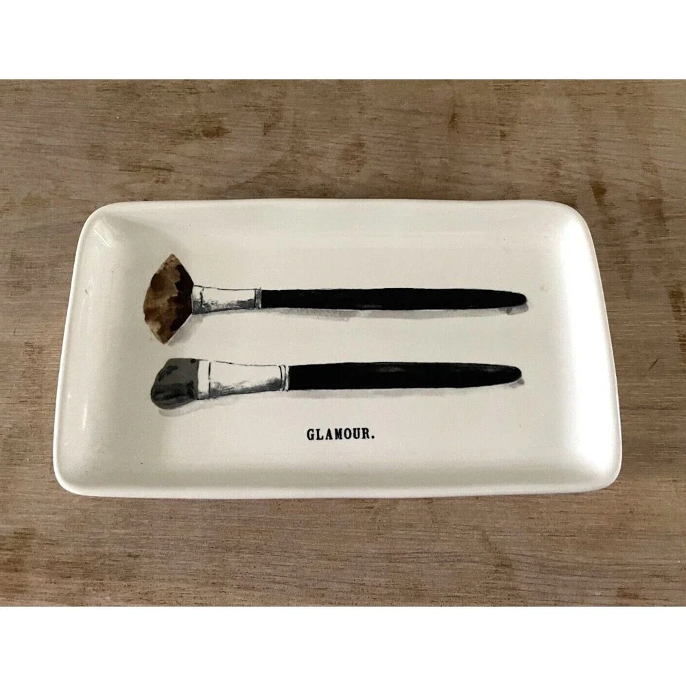 Rae Dunn GLAMOUR White Ceramic Vanity Dish Trinket Tray Artisan Collection